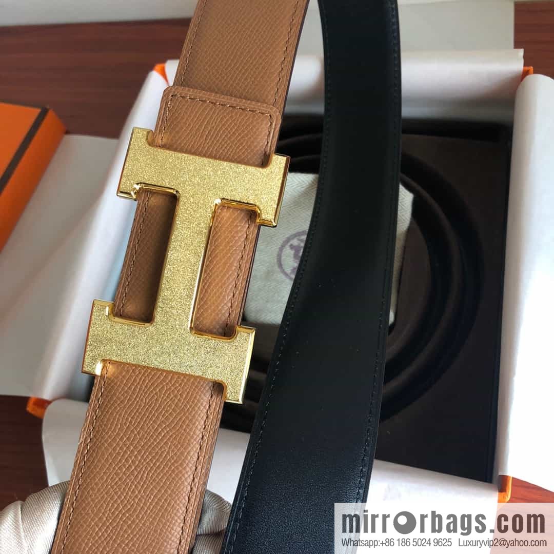 Hermes, Stainless Steel Rolling Sand Metal Buckle Men's 3.8cm Belt