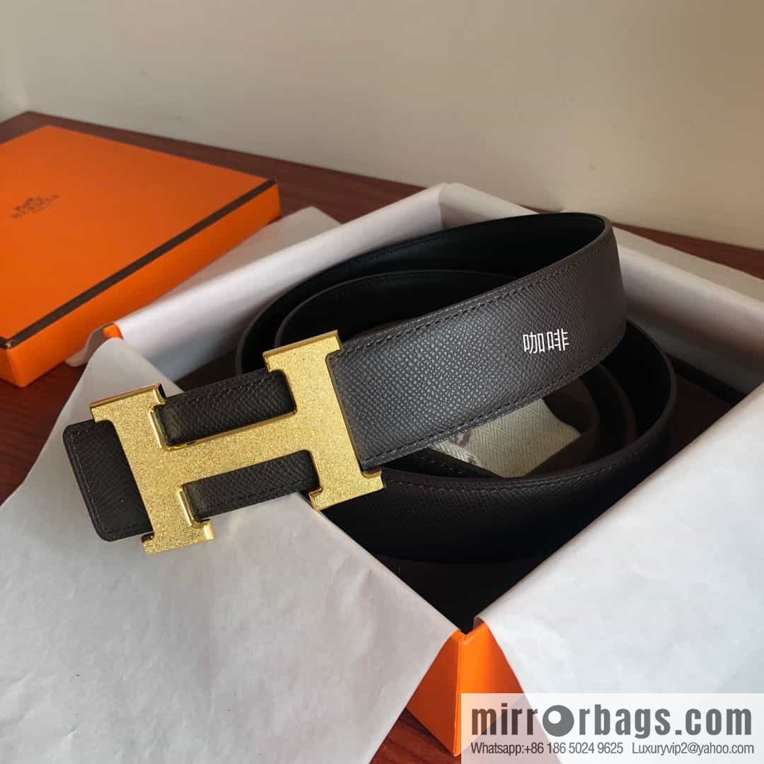 Hermes, Stainless Steel Rolling Sand Metal Buckle Men's 3.8cm Belt