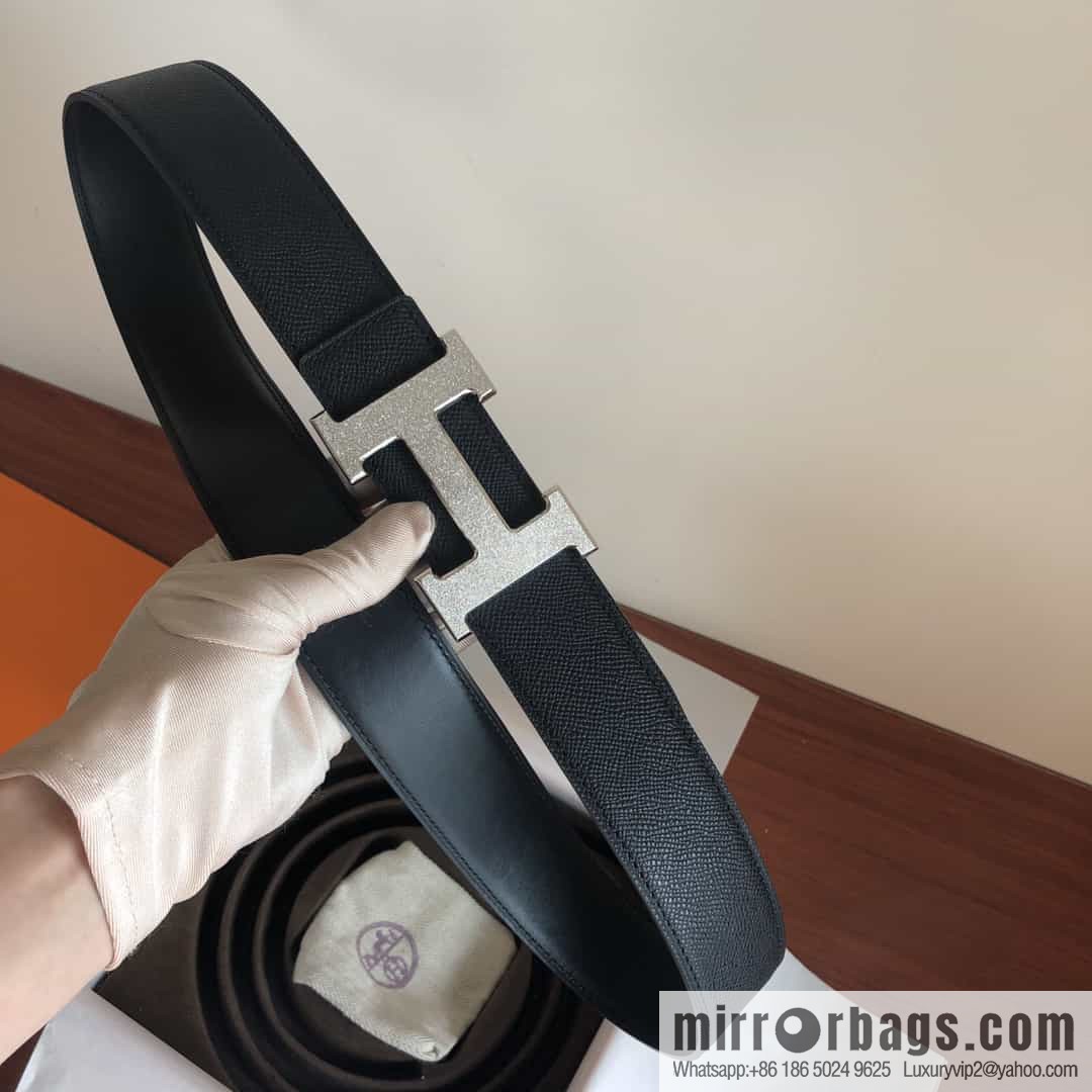 Hermes, Stainless Steel Rolling Sand Metal Buckle Men's 3.8cm Belt