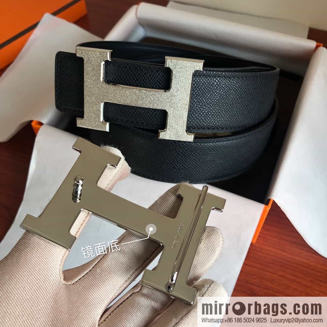 Hermes, Stainless Steel Rolling Sand Metal Buckle Men's 3.8cm Belt