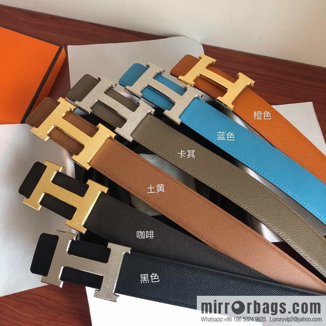 Hermes, Stainless Steel Rolling Sand Metal Buckle Men's 3.8cm Belt