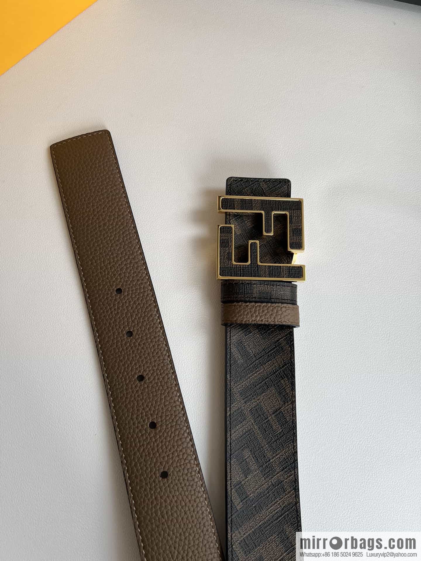 FENDI's latest extraordinary creative gradual change printing dark blue double FF cowhide belt 4.0cm