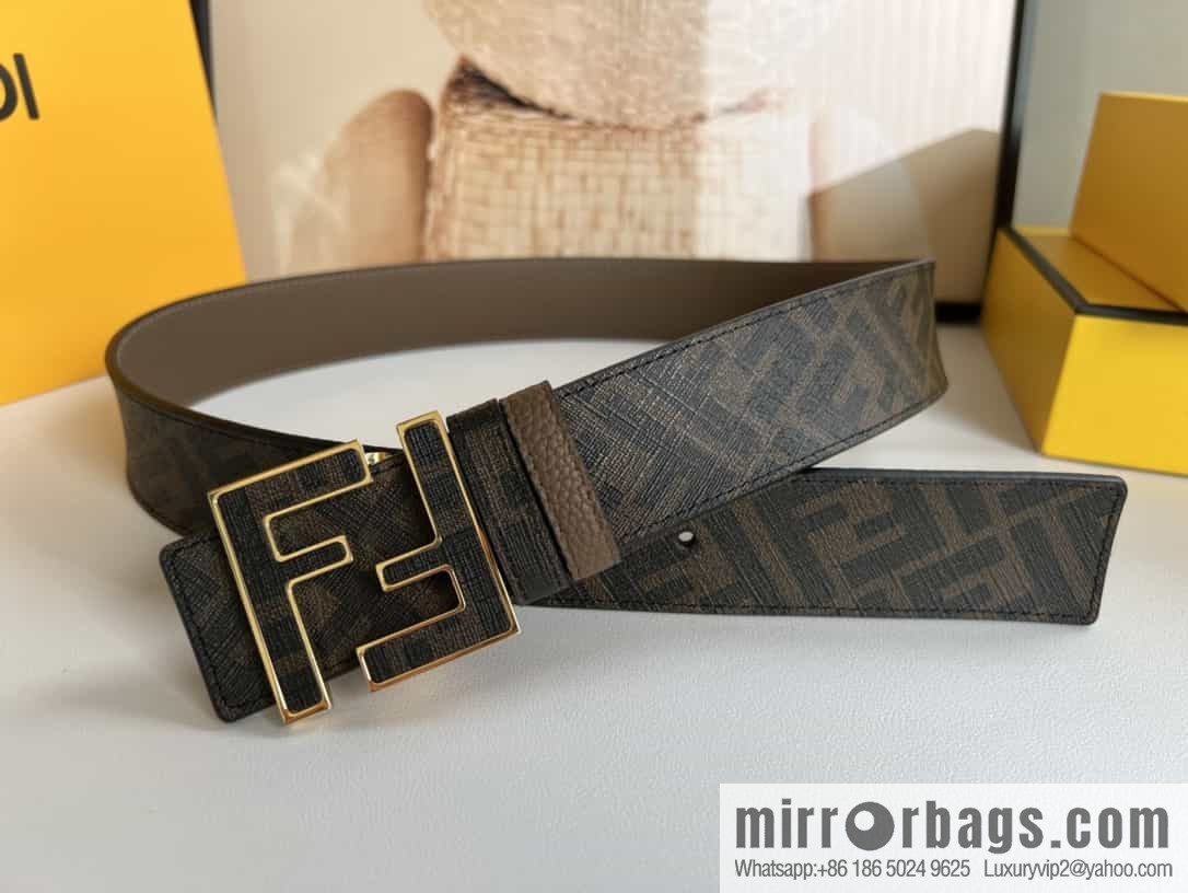 FENDI's latest extraordinary creative gradual change printing dark blue double FF cowhide belt 4.0cm