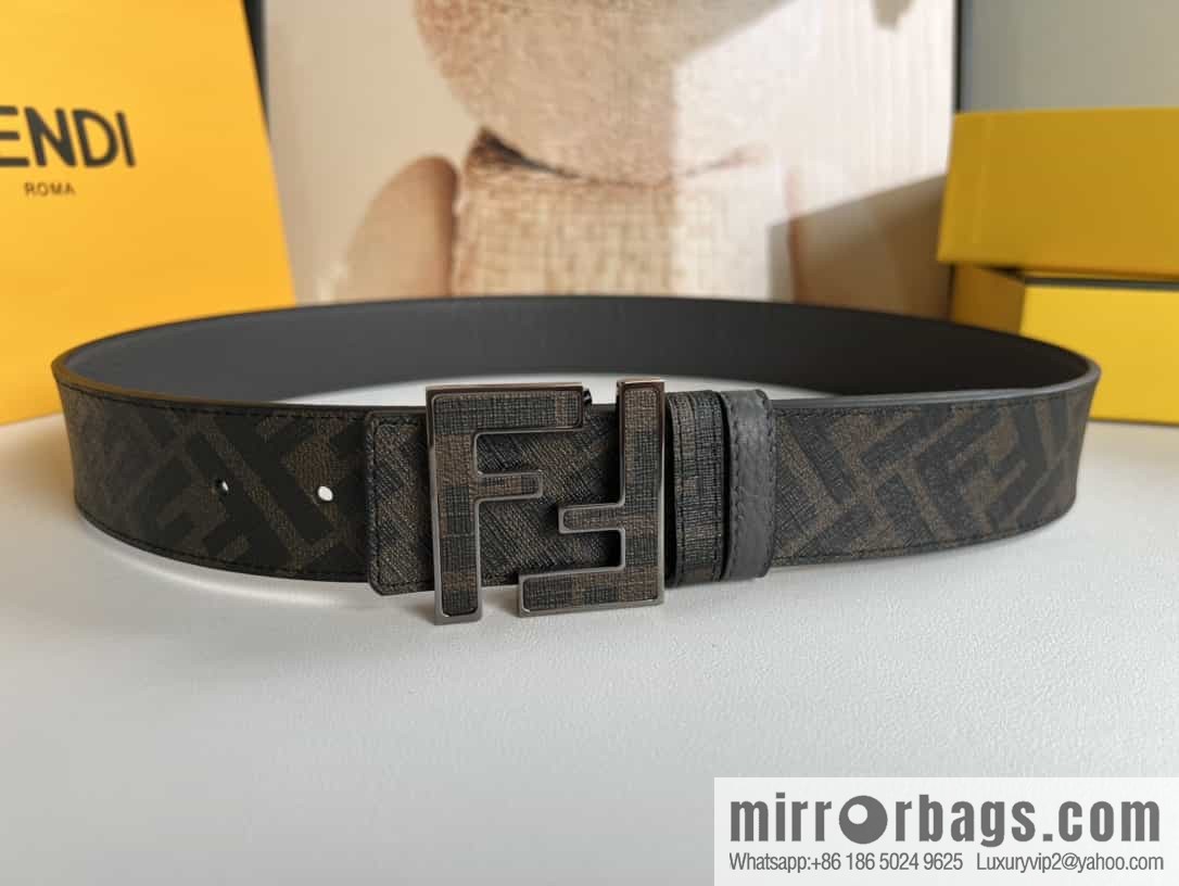 FENDI's latest extraordinary creative gradual change printing dark blue double FF cowhide belt 4.0cm