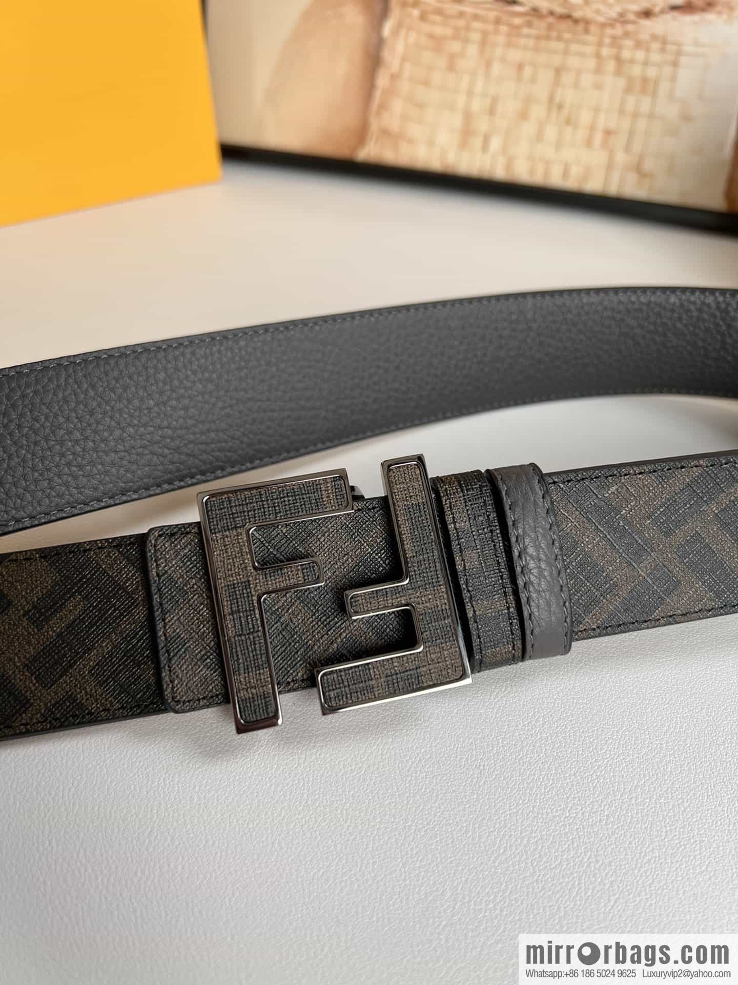 FENDI's latest extraordinary creative gradual change printing dark blue double FF cowhide belt 4.0cm