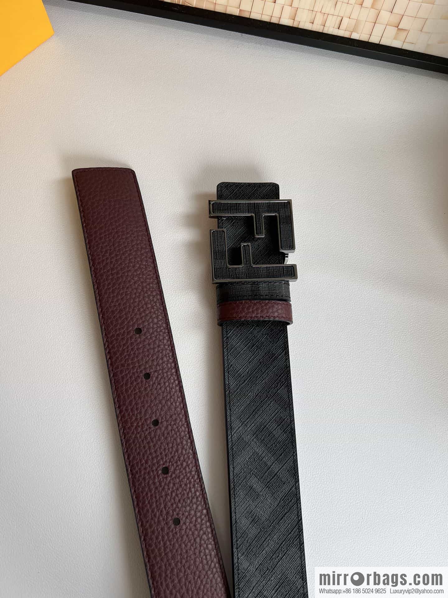 FENDI's latest extraordinary creative gradual change printing dark blue double FF cowhide belt 4.0cm