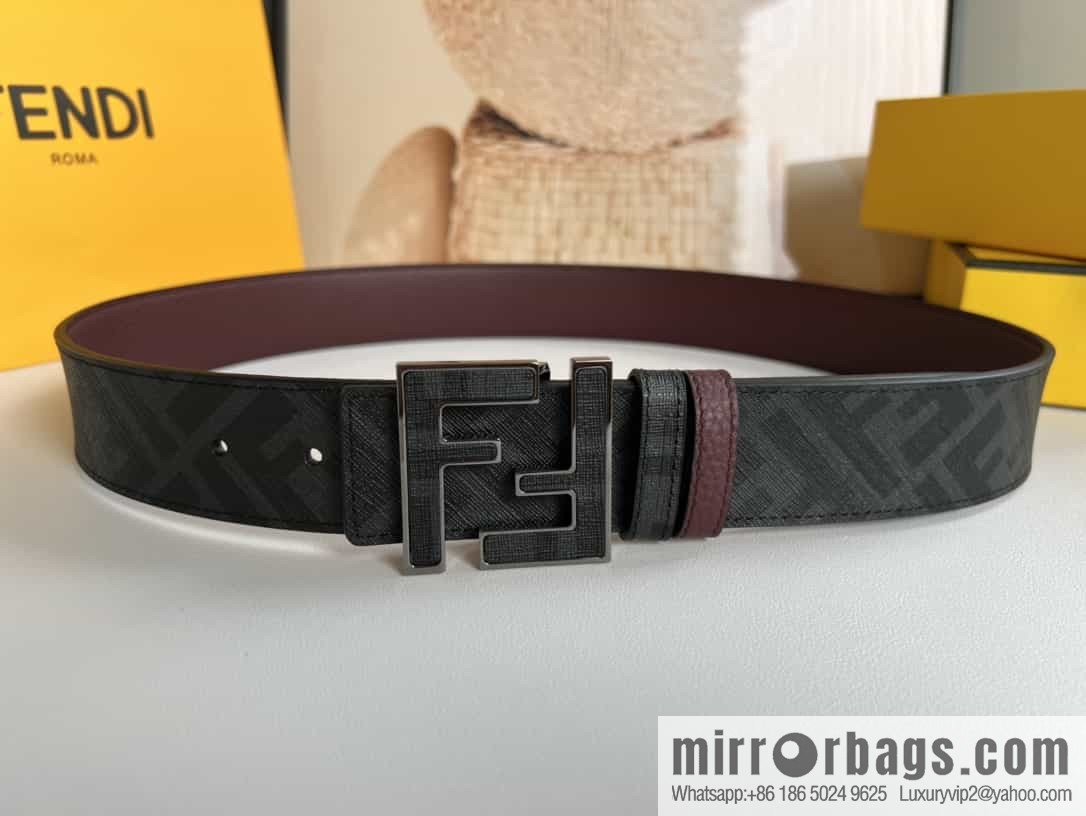 FENDI's latest extraordinary creative gradual change printing dark blue double FF cowhide belt 4.0cm