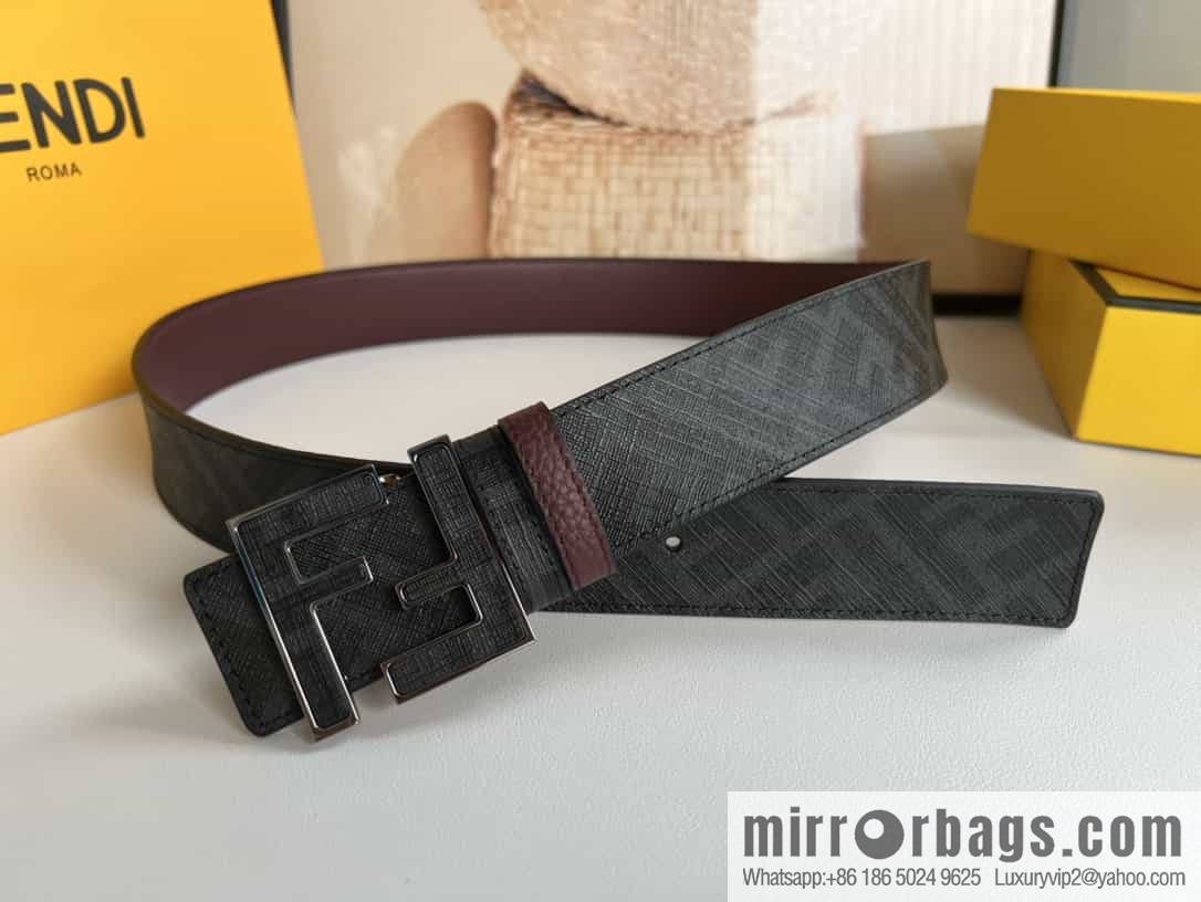 FENDI's latest extraordinary creative gradual change printing dark blue double FF cowhide belt 4.0cm