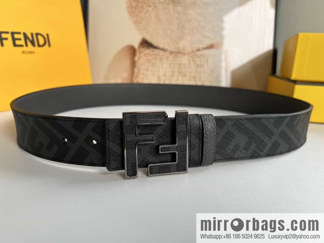 FENDI's latest extraordinary creative gradual change printing dark blue double FF cowhide belt 4.0cm