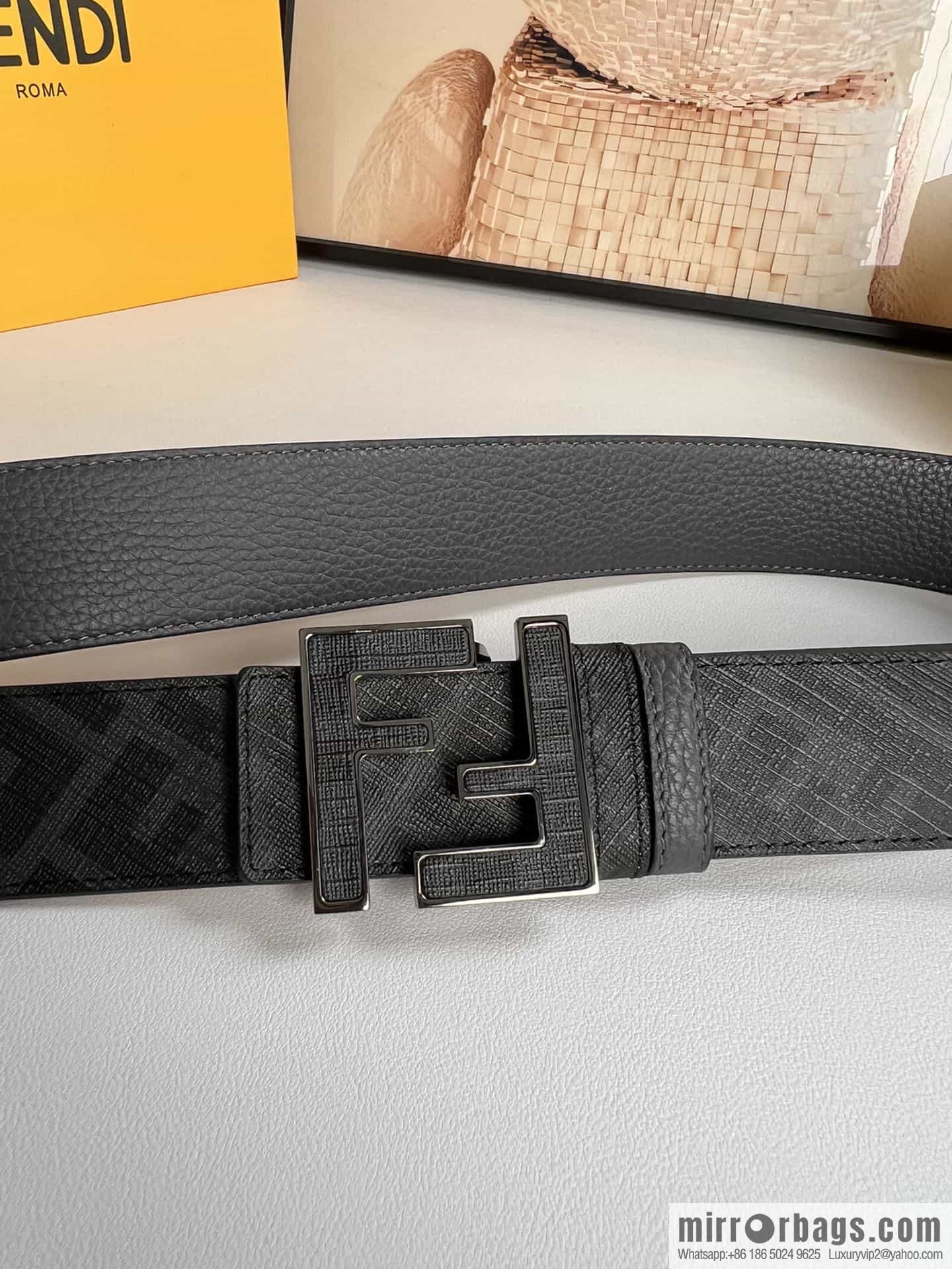 FENDI's latest extraordinary creative gradual change printing dark blue double FF cowhide belt 4.0cm