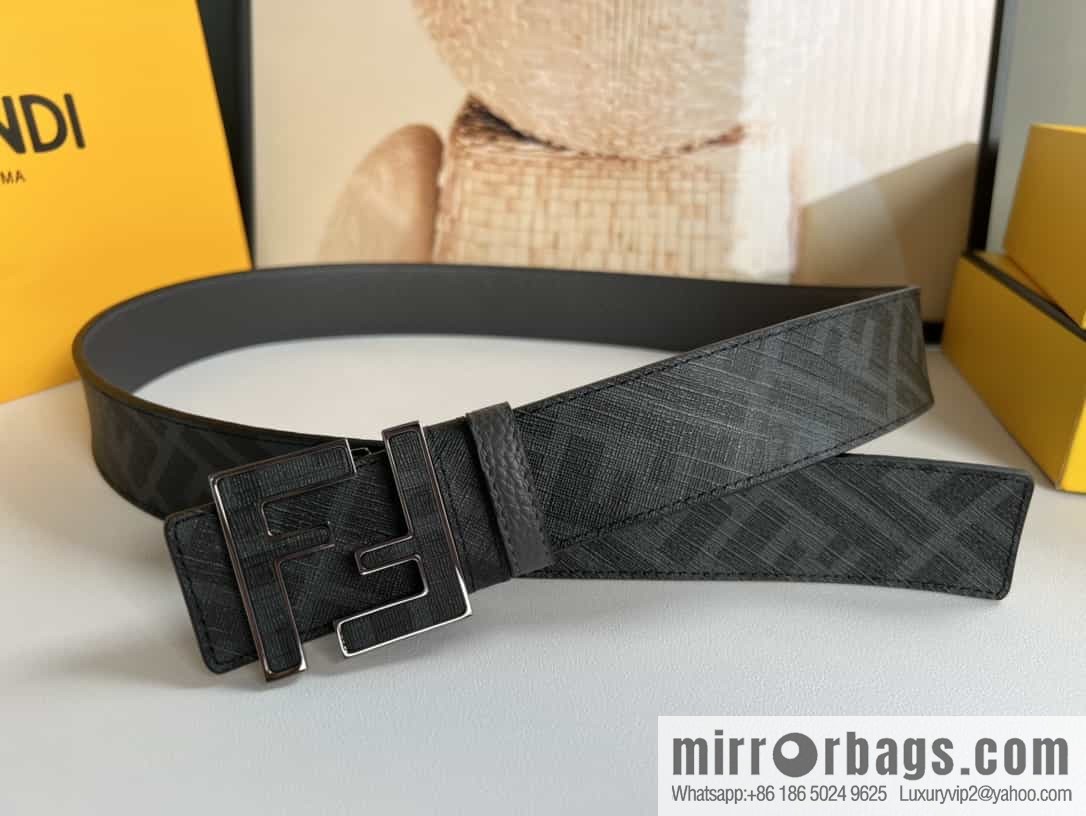 FENDI's latest extraordinary creative gradual change printing dark blue double FF cowhide belt 4.0cm
