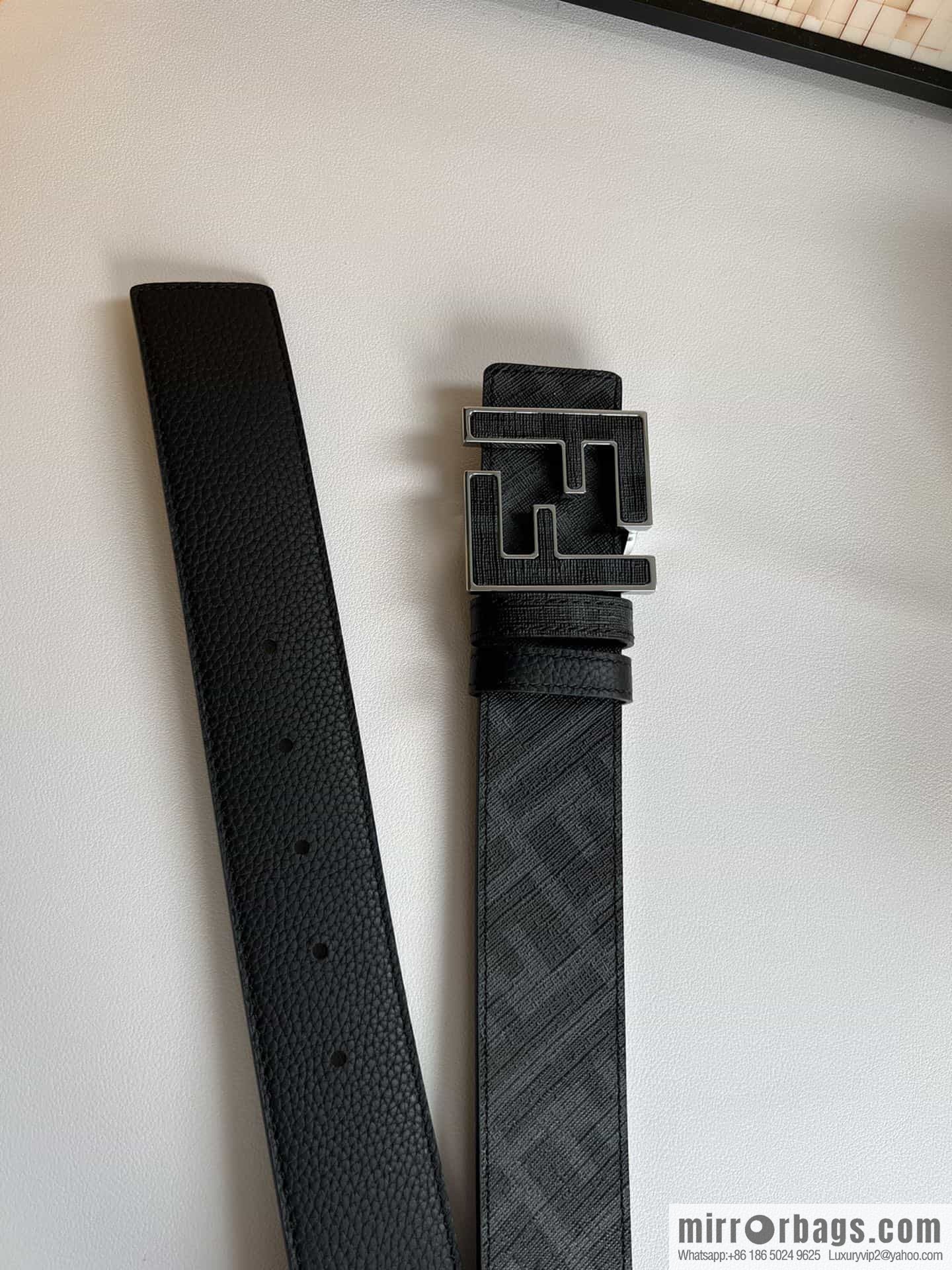 FENDI's latest extraordinary creative gradual change printing dark blue double FF cowhide belt 4.0cm