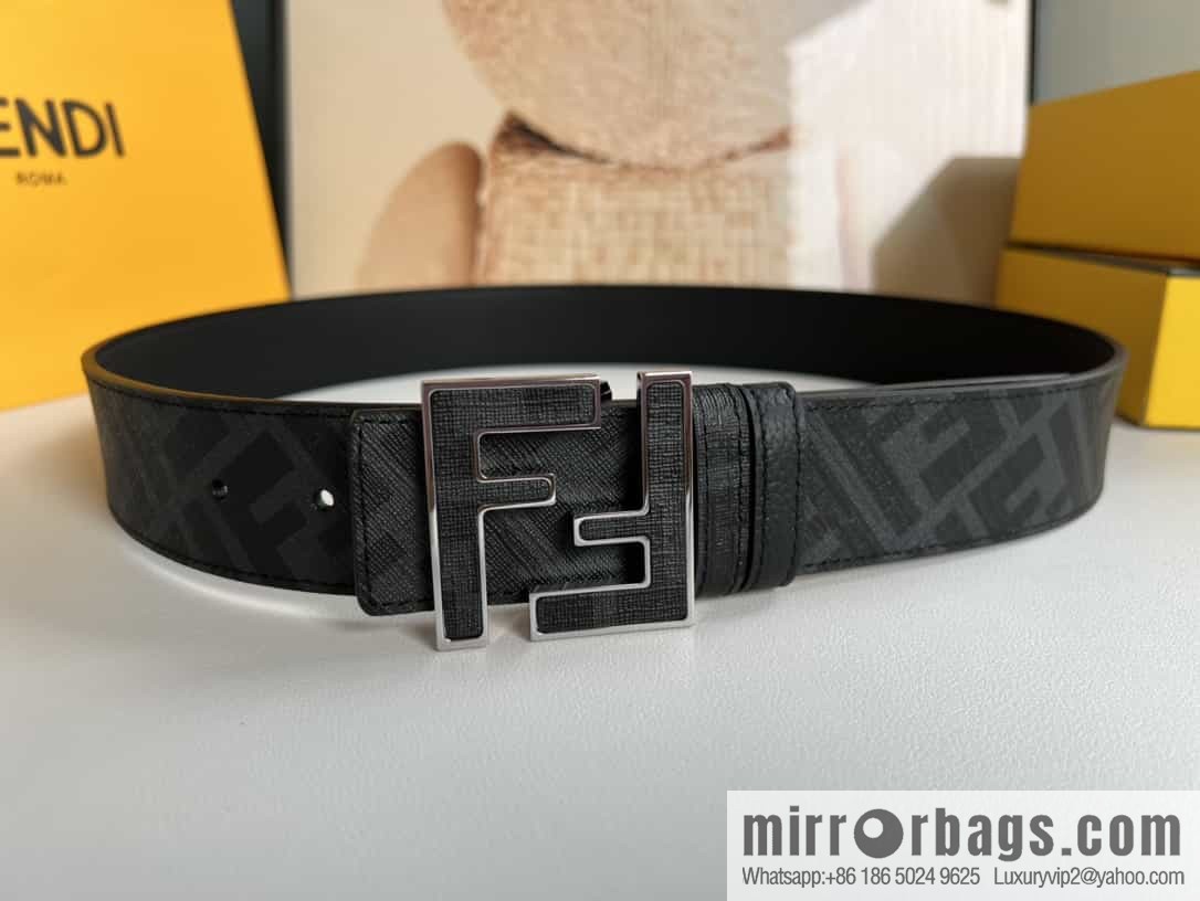 FENDI's latest extraordinary creative gradual change printing dark blue double FF cowhide belt 4.0cm