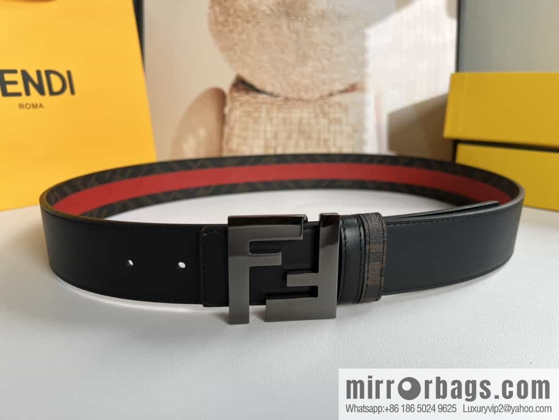FENDI's latest extraordinary creative gradual change printing dark blue double FF cowhide belt 4.0cm