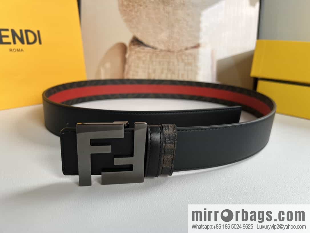 FENDI's latest extraordinary creative gradual change printing dark blue double FF cowhide belt 4.0cm