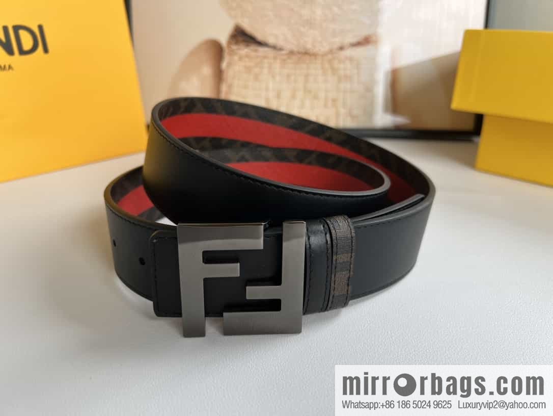 FENDI's latest extraordinary creative gradual change printing dark blue double FF cowhide belt 4.0cm