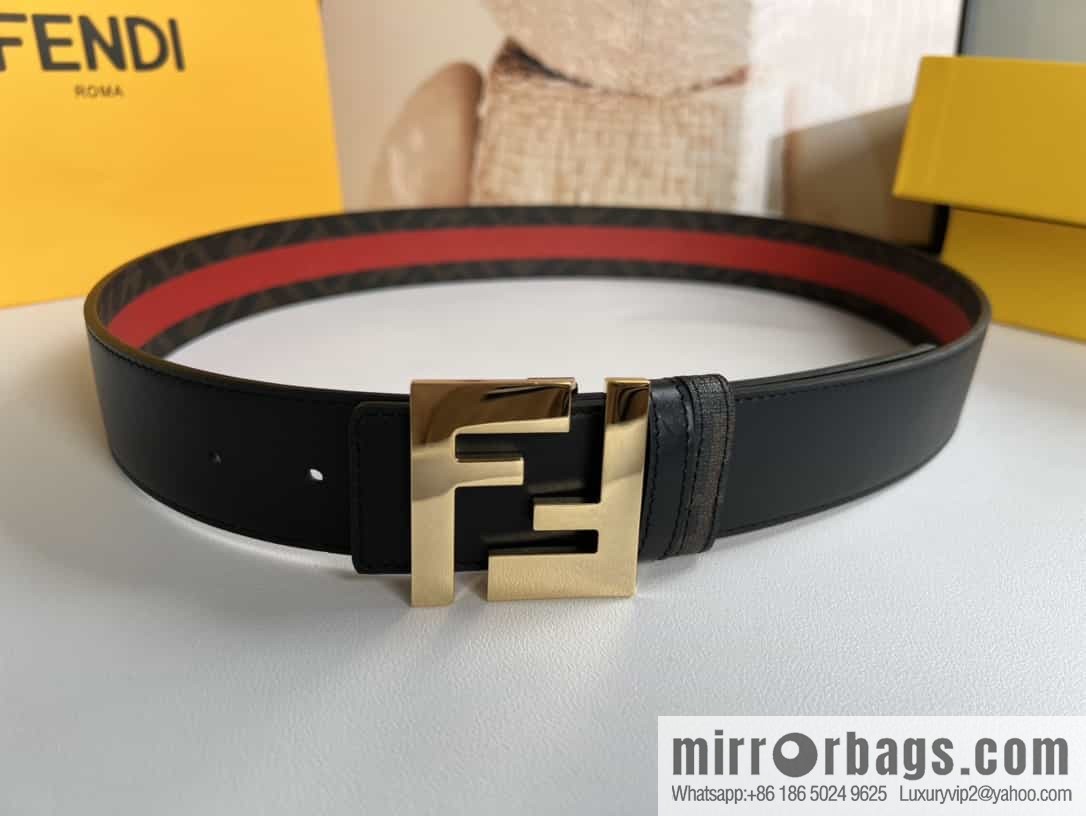 FENDI's latest extraordinary creative gradual change printing dark blue double FF cowhide belt 4.0cm