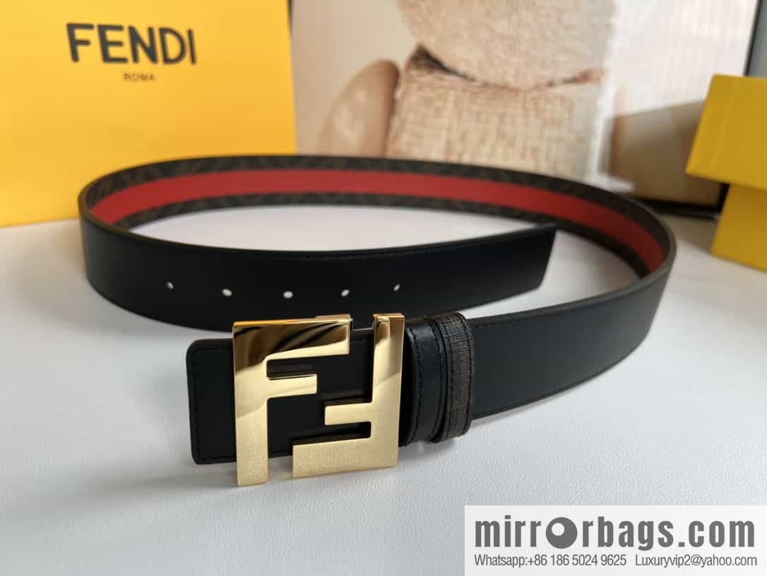 FENDI's latest extraordinary creative gradual change printing dark blue double FF cowhide belt 4.0cm