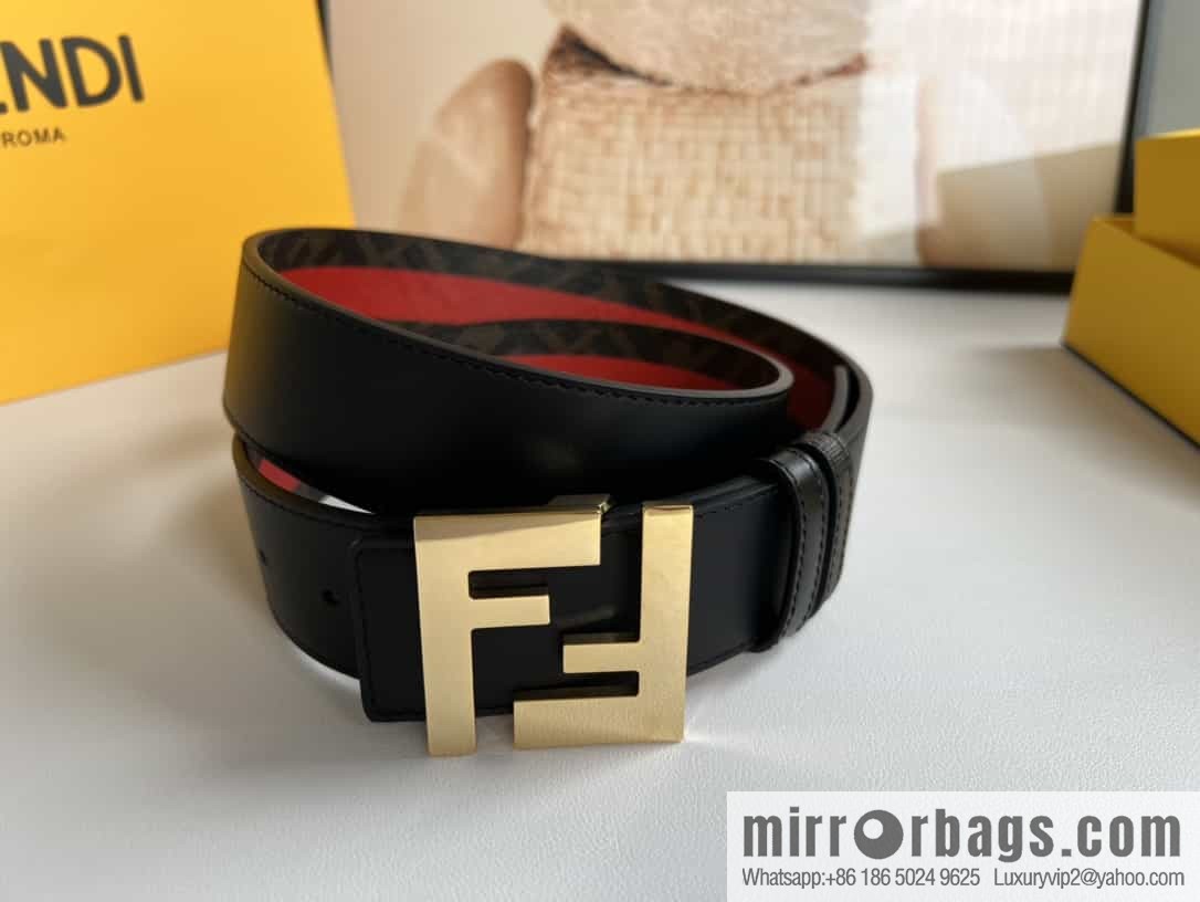 FENDI's latest extraordinary creative gradual change printing dark blue double FF cowhide belt 4.0cm