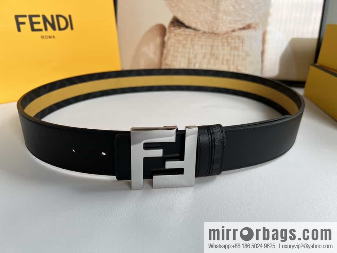 FENDI's latest extraordinary creative gradual change printing dark blue double FF cowhide belt 4.0cm