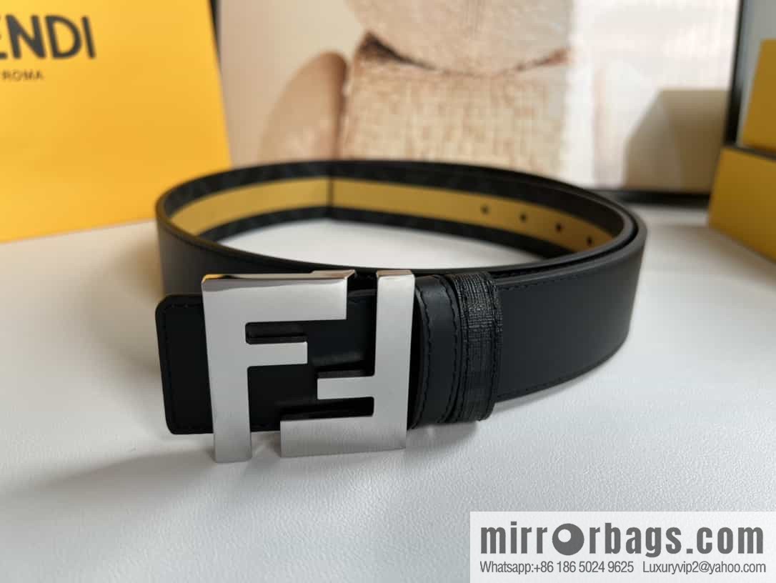 FENDI's latest extraordinary creative gradual change printing dark blue double FF cowhide belt 4.0cm