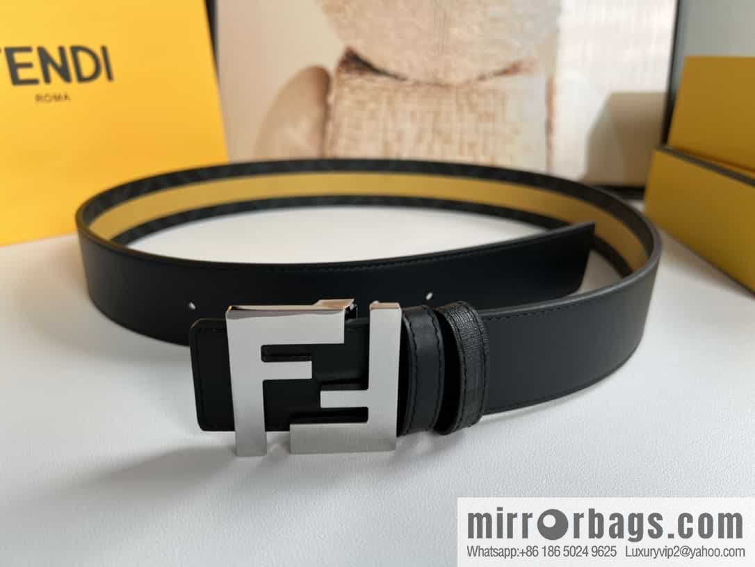 FENDI's latest extraordinary creative gradual change printing dark blue double FF cowhide belt 4.0cm
