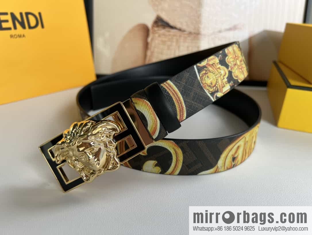 FEND Fendi, Metal Buckle Printed Fabric Cowhide Men's 4.0cm Belt