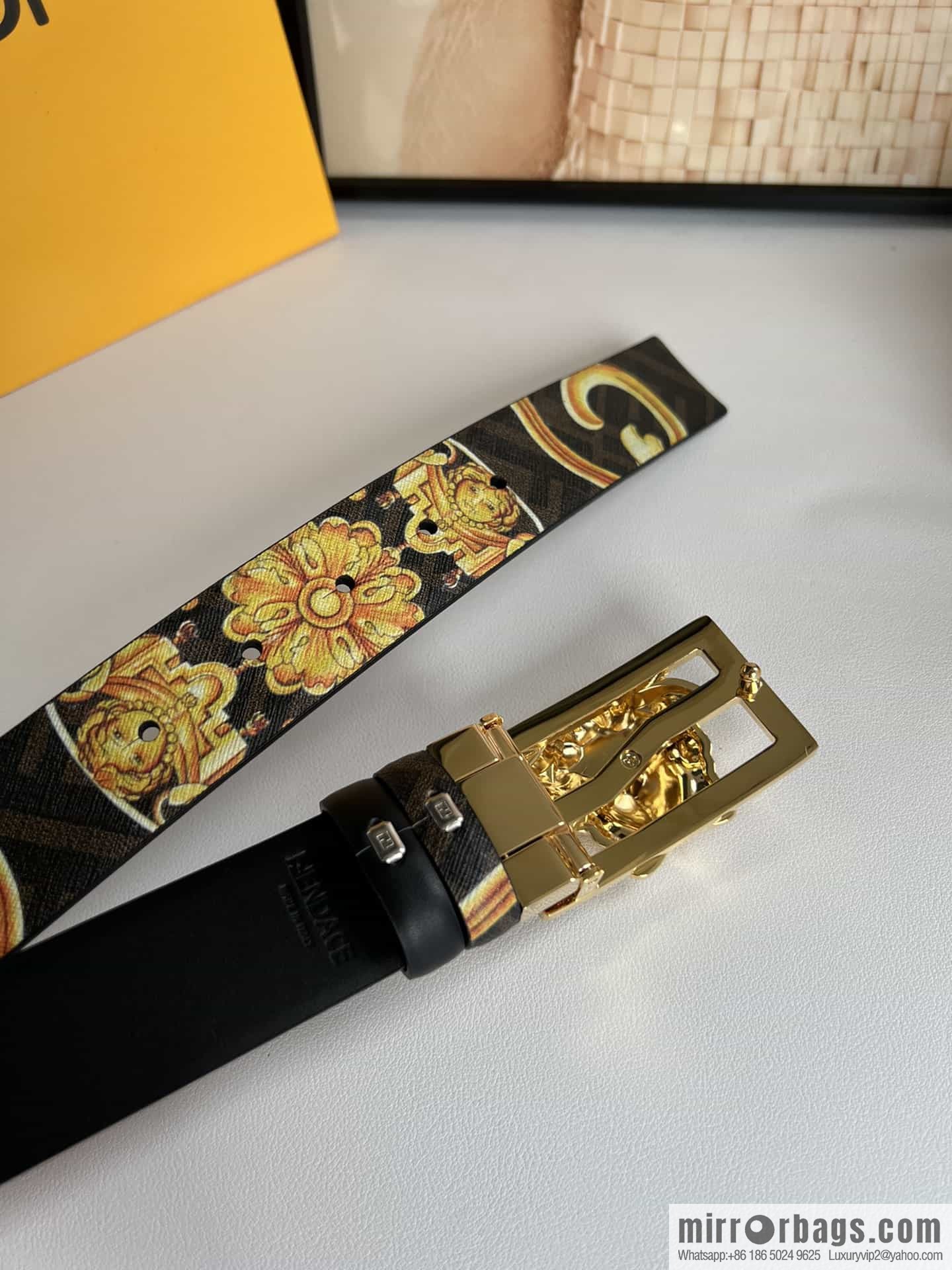 FEND Fendi, Metal Buckle Printed Fabric Cowhide Men's 4.0cm Belt
