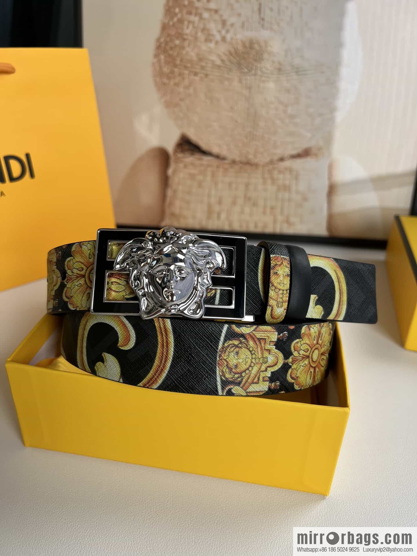 FEND Fendi, Metal Buckle Printed Fabric Cowhide Men's 4.0cm Belt