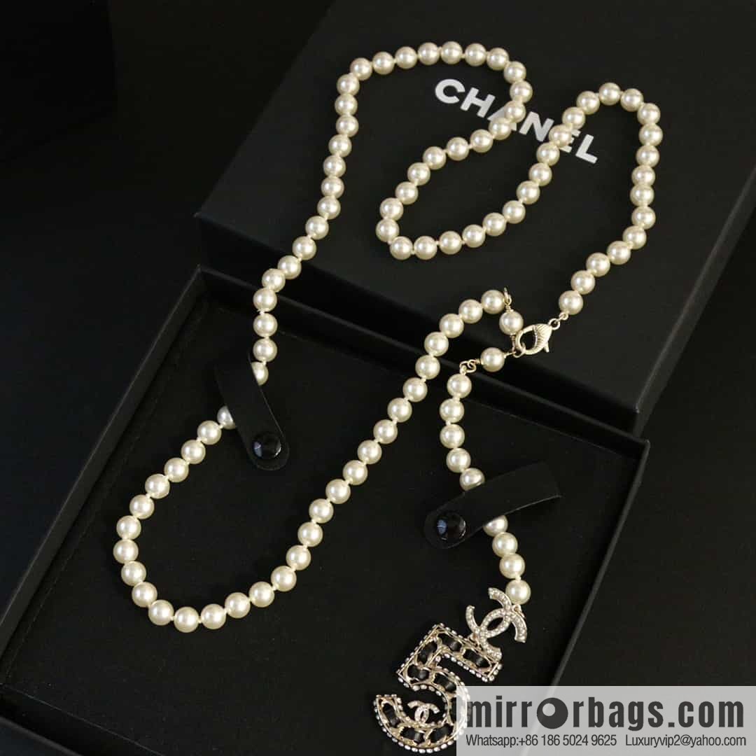 New ☑️ Chanel double c5 word five pearl black leather rope belt belt chain