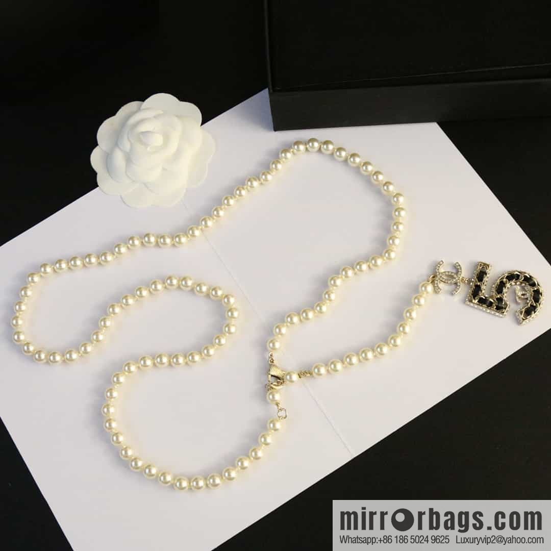 New ☑️ Chanel double c5 word five pearl black leather rope belt belt chain