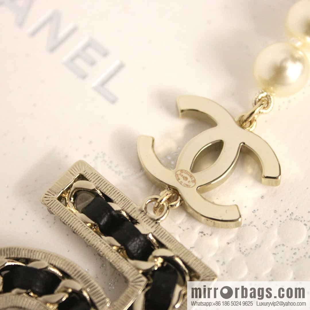 New ☑️ Chanel double c5 word five pearl black leather rope belt belt chain