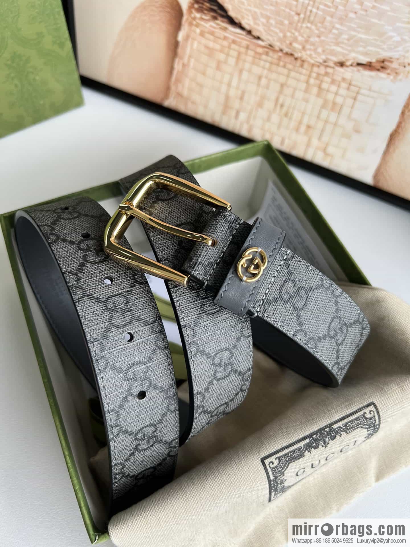 Gucci Gucci GG Supreme canvas GG monogram pattern men's classic belt 3.5cm.