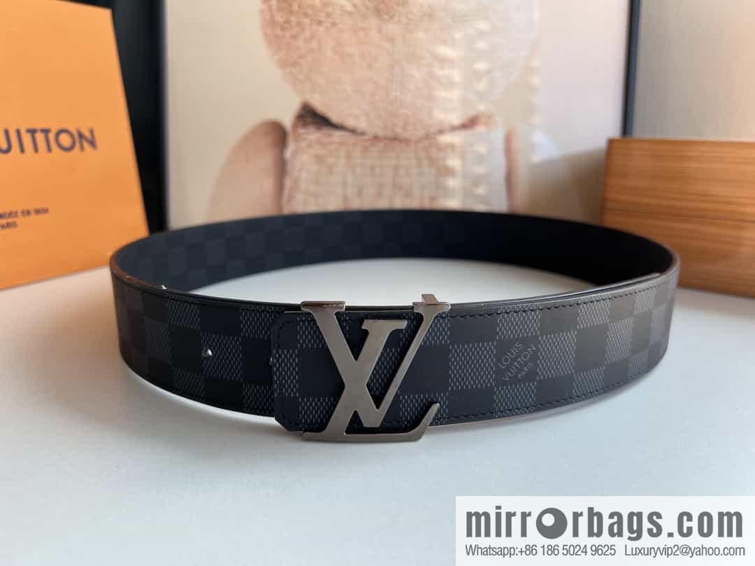 LV/Louis Vuitton, letter logo metal imported cowhide double-sided men's belt 40mm