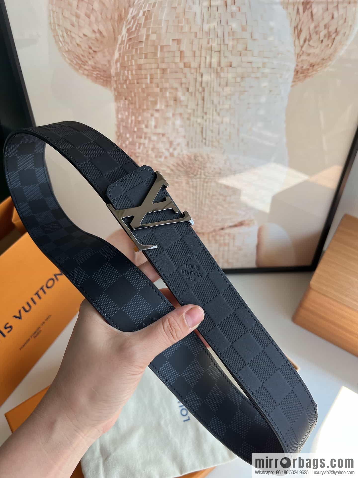 LV/Louis Vuitton, letter logo metal imported cowhide double-sided men's belt 40mm