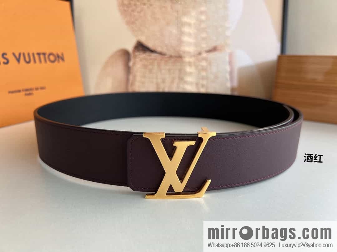 LV/Louis Vuitton, letter logo metal imported cowhide double-sided men's belt 40mm