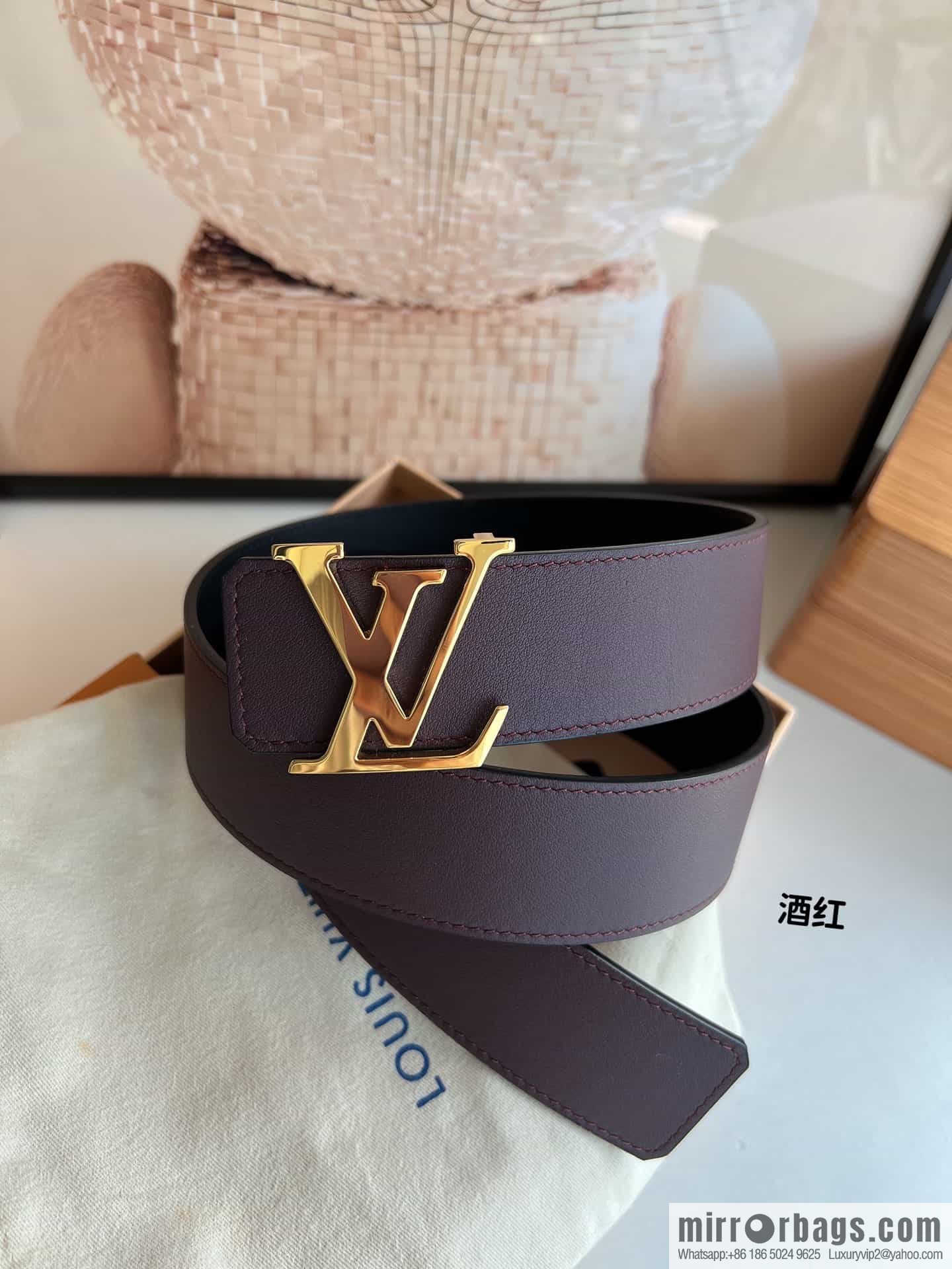 LV/Louis Vuitton, letter logo metal imported cowhide double-sided men's belt 40mm