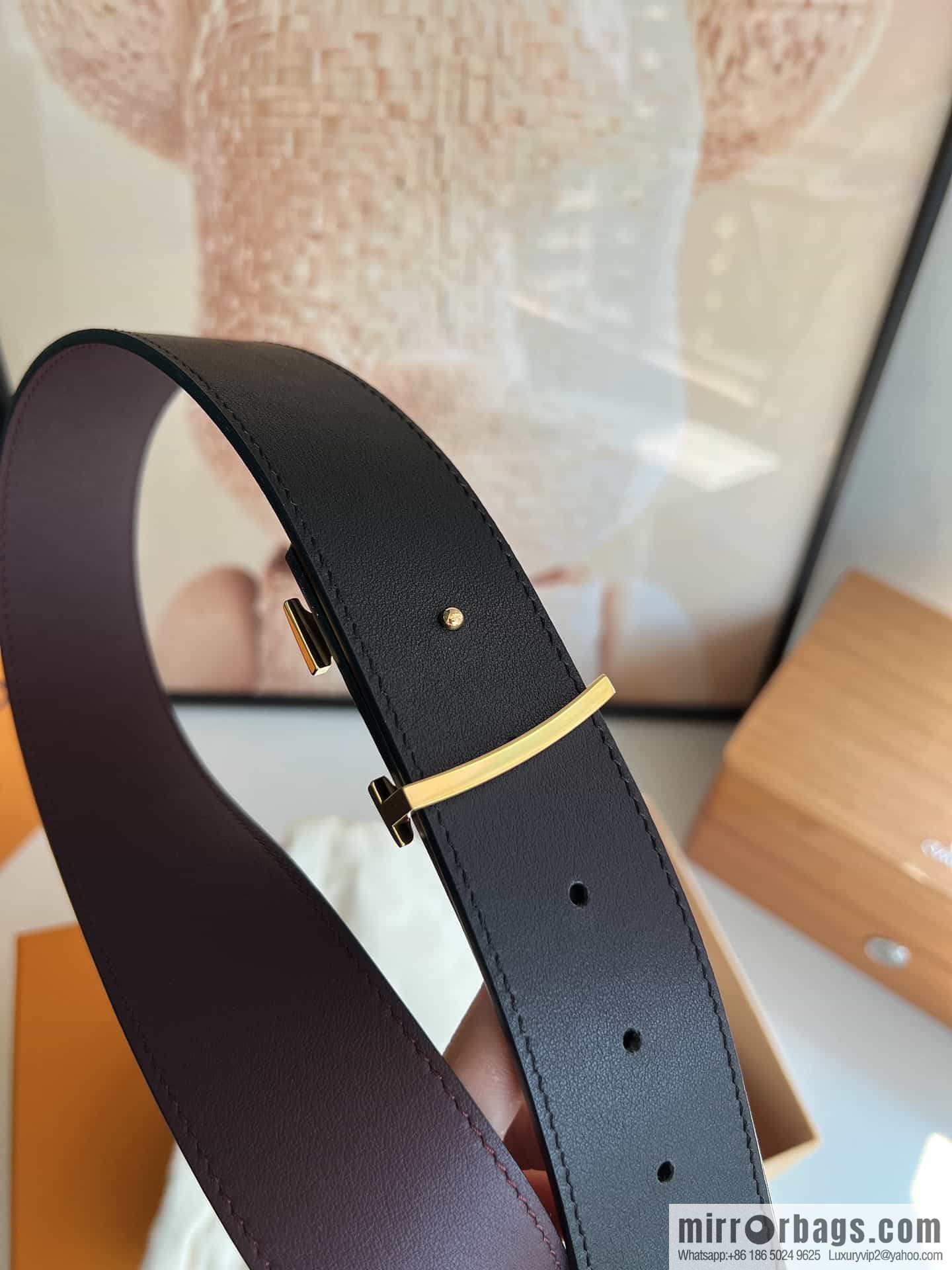 LV/Louis Vuitton, letter logo metal imported cowhide double-sided men's belt 40mm
