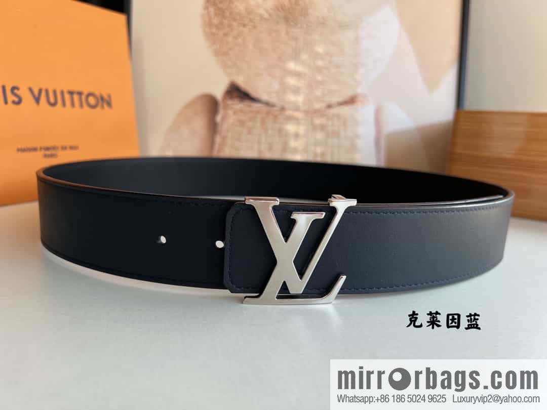 LV/Louis Vuitton, letter logo metal imported cowhide double-sided men's belt 40mm