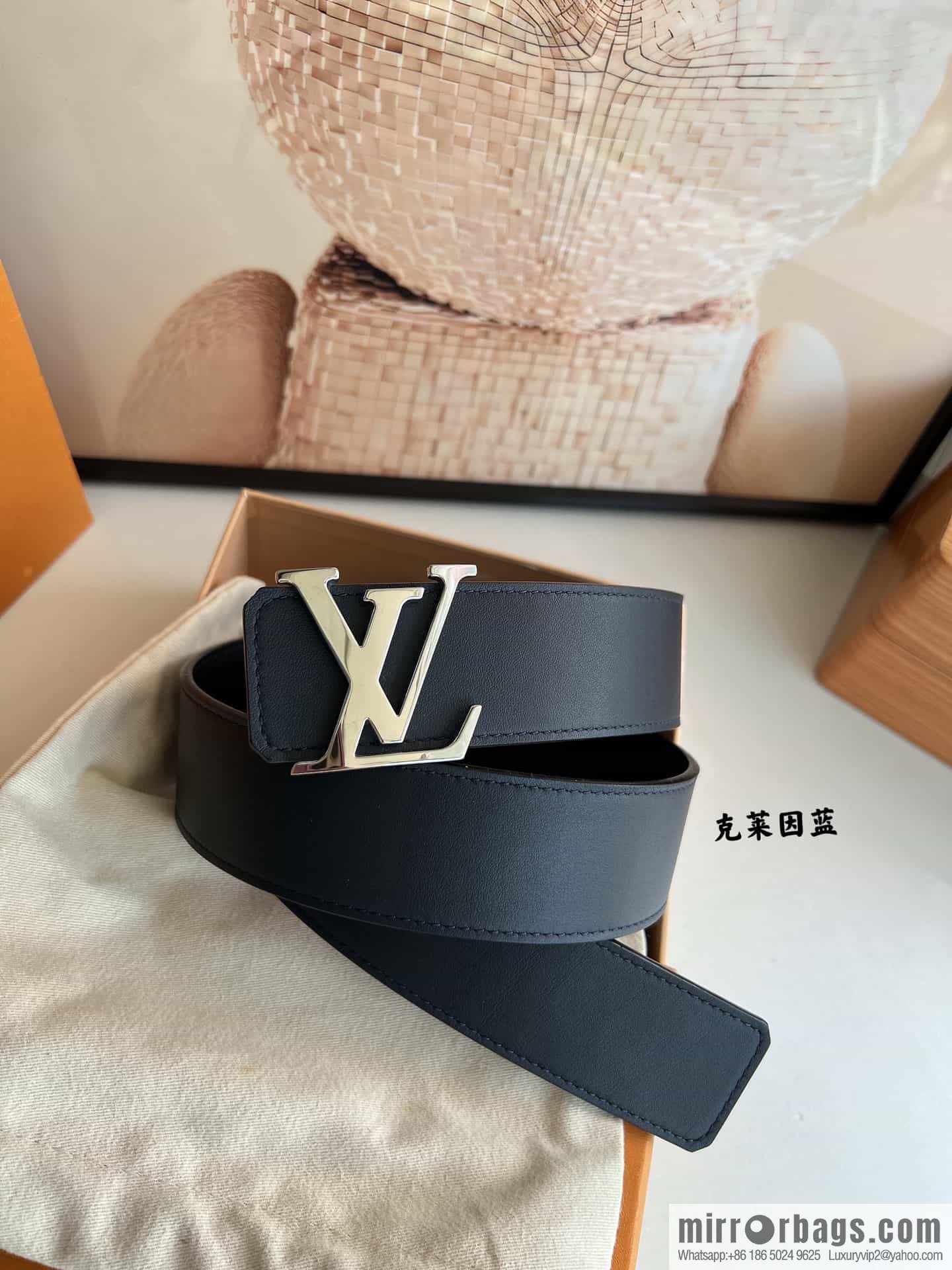 LV/Louis Vuitton, letter logo metal imported cowhide double-sided men's belt 40mm