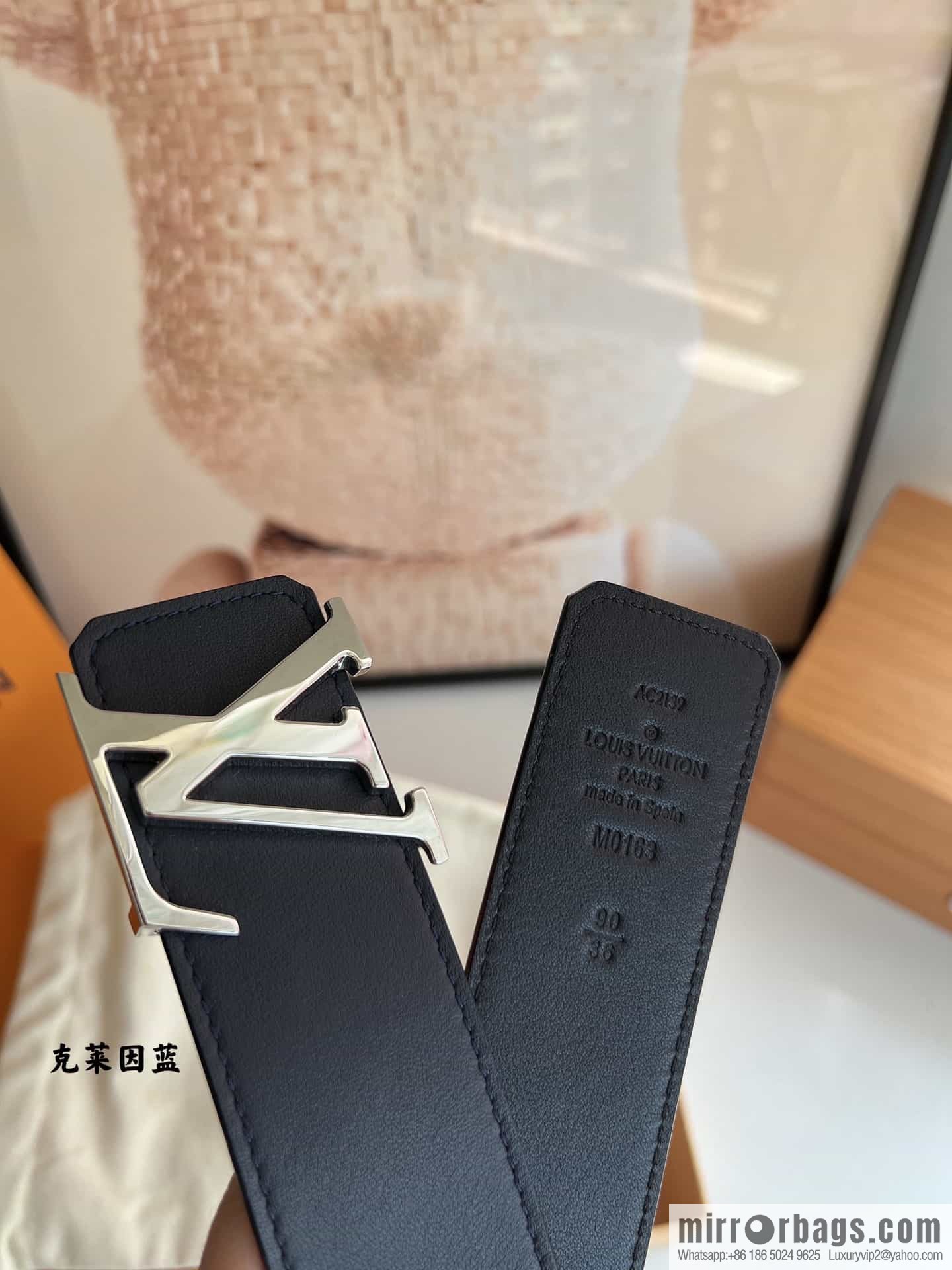 LV/Louis Vuitton, letter logo metal imported cowhide double-sided men's belt 40mm