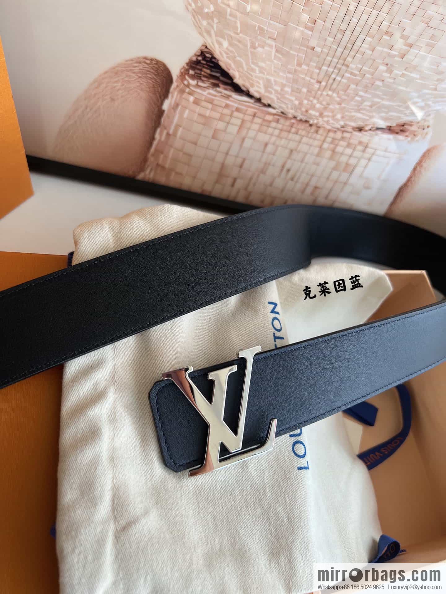 LV/Louis Vuitton, letter logo metal imported cowhide double-sided men's belt 40mm