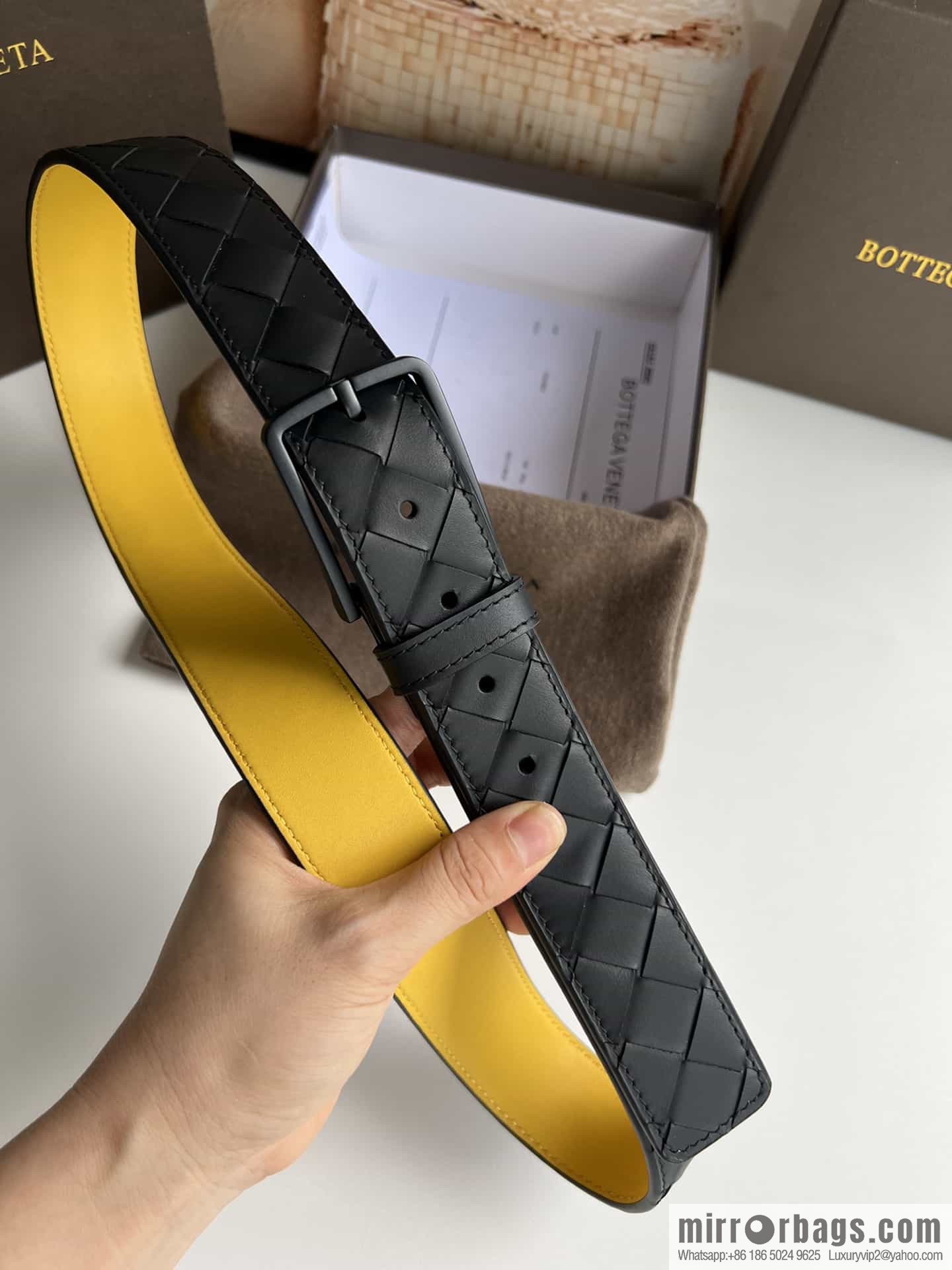 BV Baodian Replica Luxury Handbag, Handmade First Layer Cowhide Woven Men's 3.5cm Belt