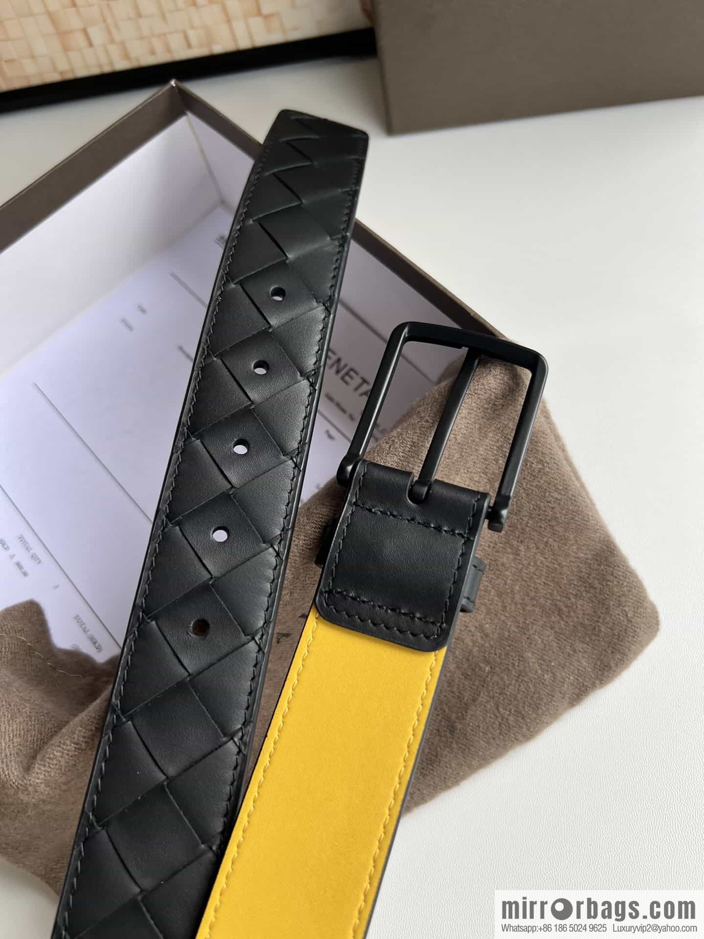 BV Baodian Replica Luxury Handbag, Handmade First Layer Cowhide Woven Men's 3.5cm Belt