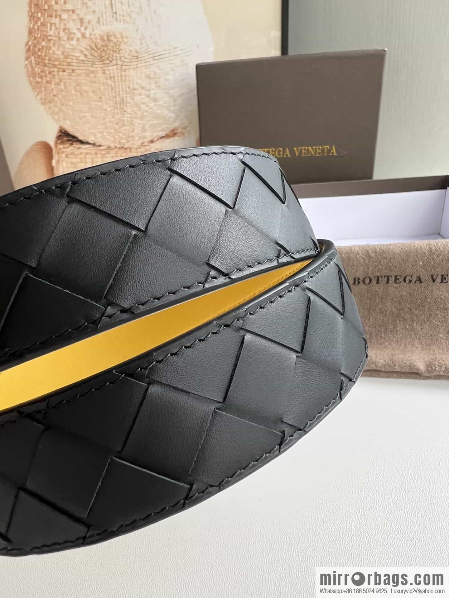 BV Baodian Replica Luxury Handbag, Handmade First Layer Cowhide Woven Men's 3.5cm Belt