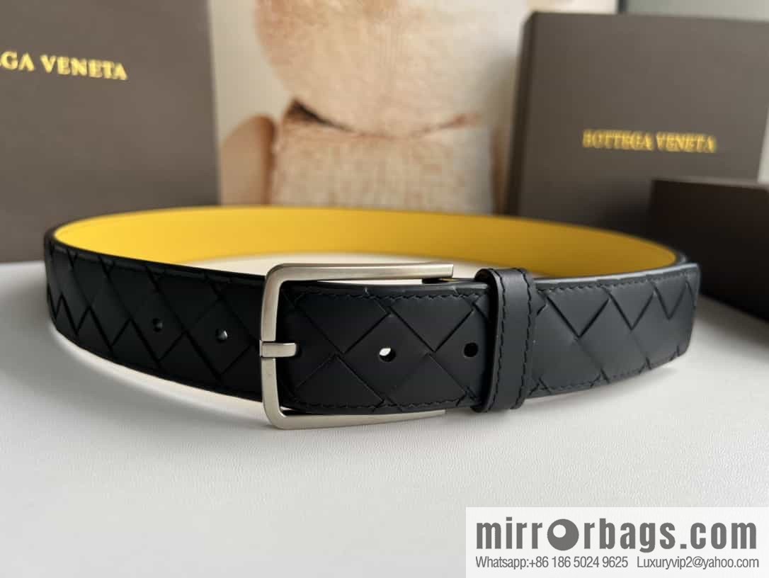 BV Baodian Replica Luxury Handbag, Handmade First Layer Cowhide Woven Men's 3.5cm Belt