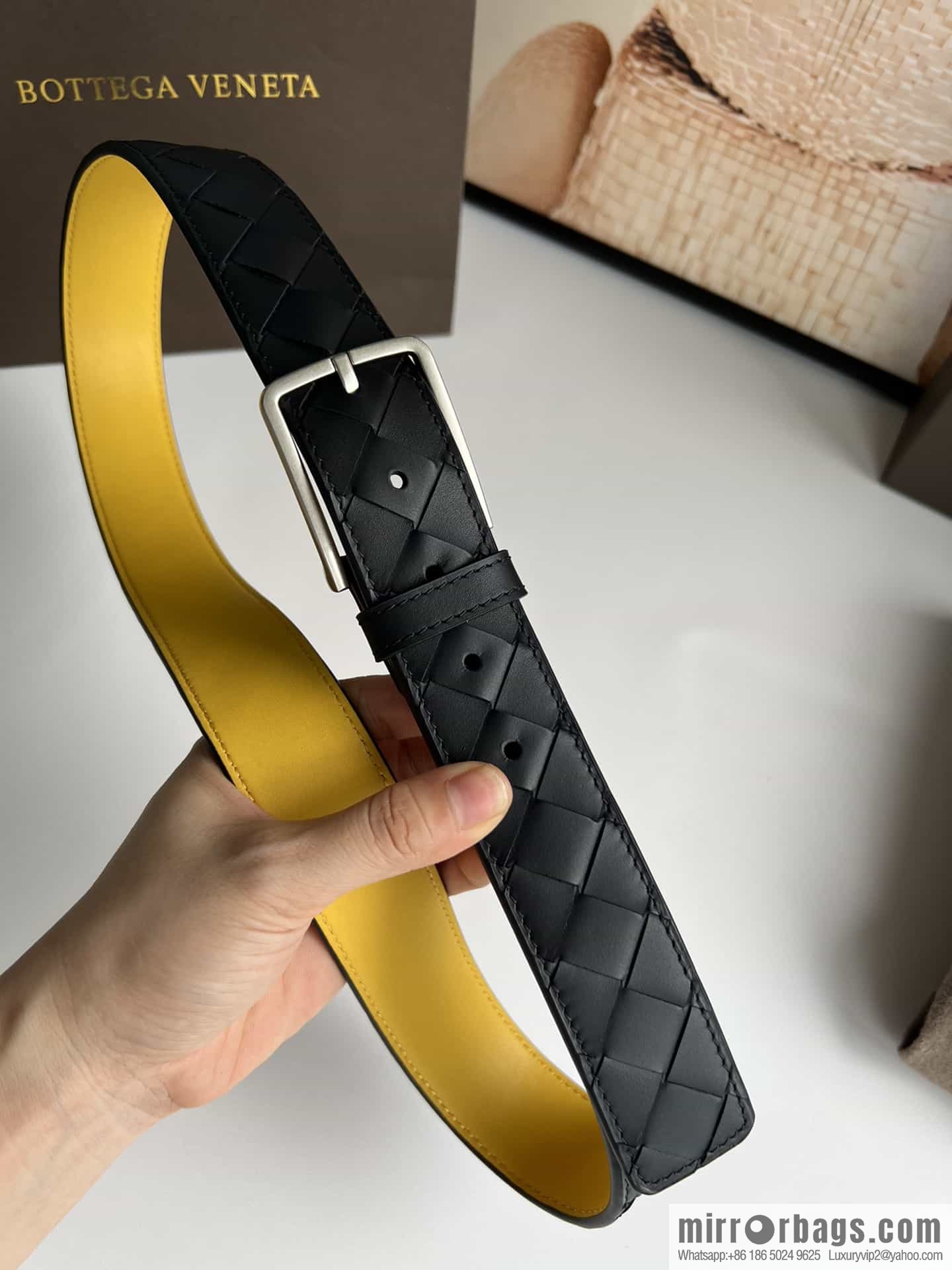 BV Baodian Replica Luxury Handbag, Handmade First Layer Cowhide Woven Men's 3.5cm Belt