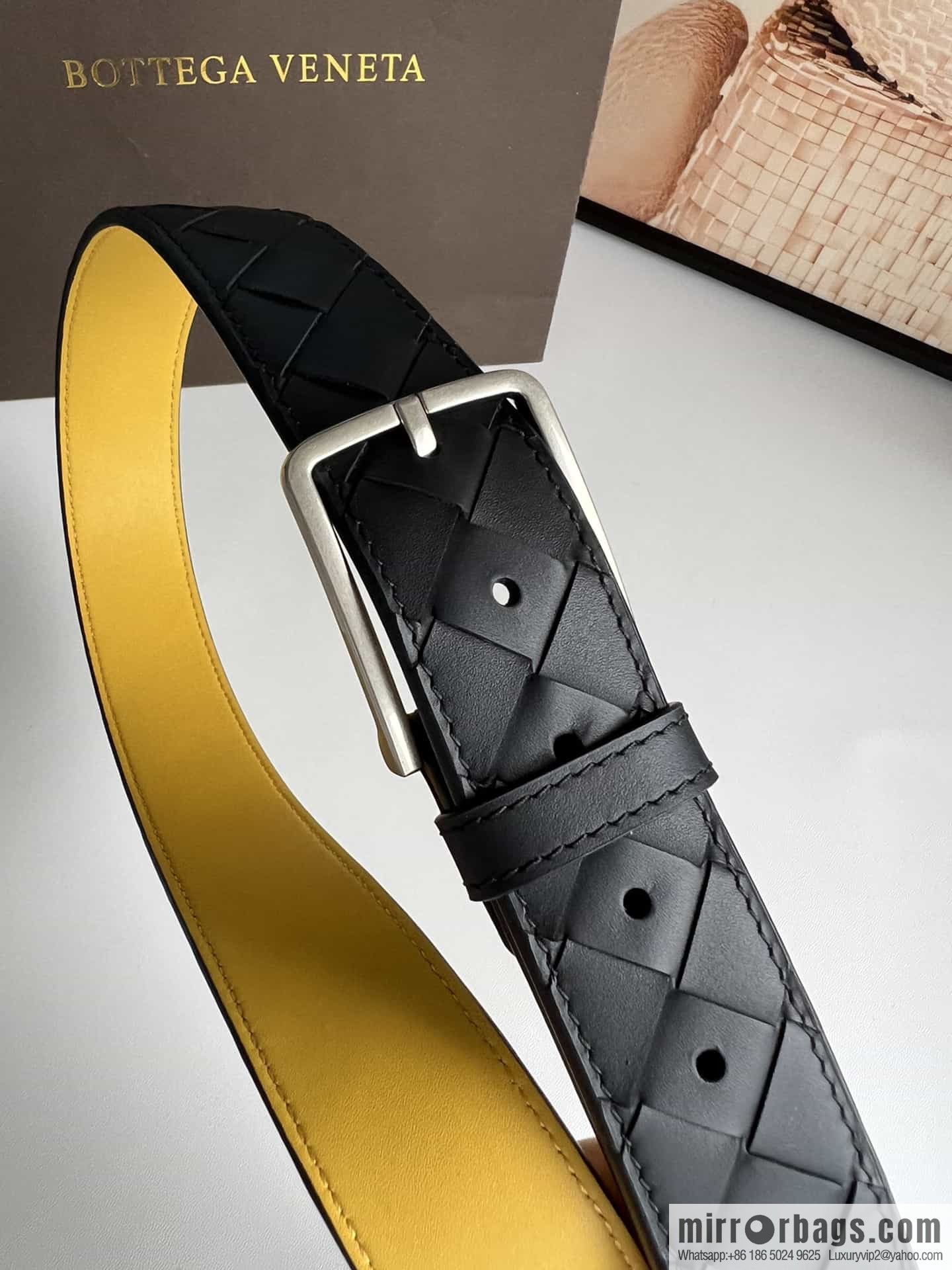 BV Baodian Replica Luxury Handbag, Handmade First Layer Cowhide Woven Men's 3.5cm Belt