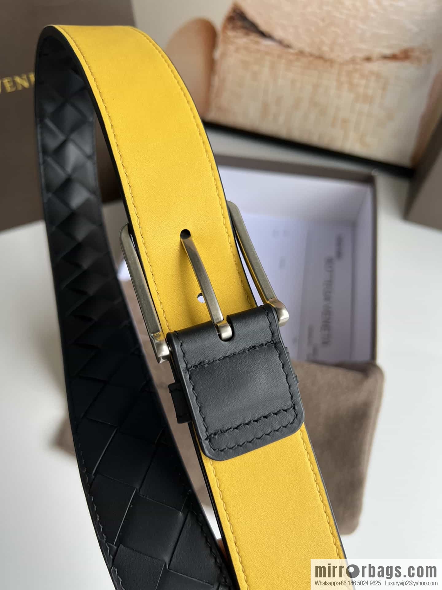 BV Baodian Replica Luxury Handbag, Handmade First Layer Cowhide Woven Men's 3.5cm Belt