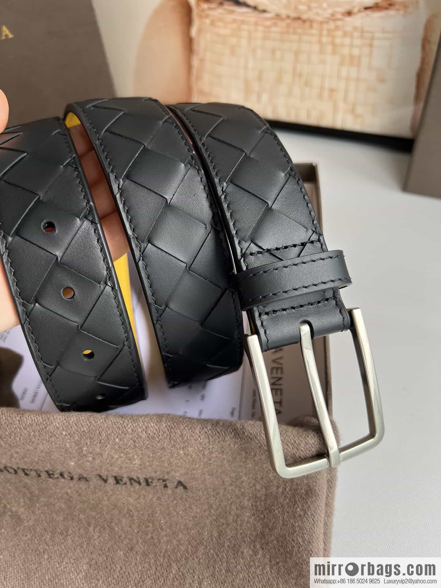 BV Baodian Replica Luxury Handbag, Handmade First Layer Cowhide Woven Men's 3.5cm Belt